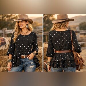 Maeve Anthropologie Black & White Polka Dot Top – Size 10